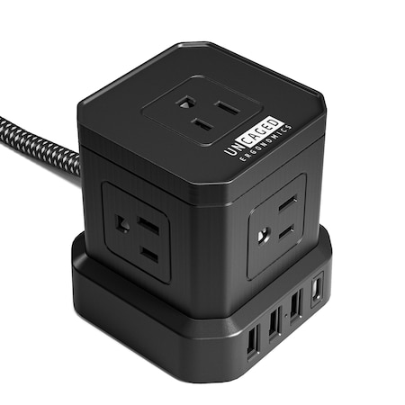 Uncaged Ergonomics Power Strip, Surge, USB, 10 ft., White PC-B-C